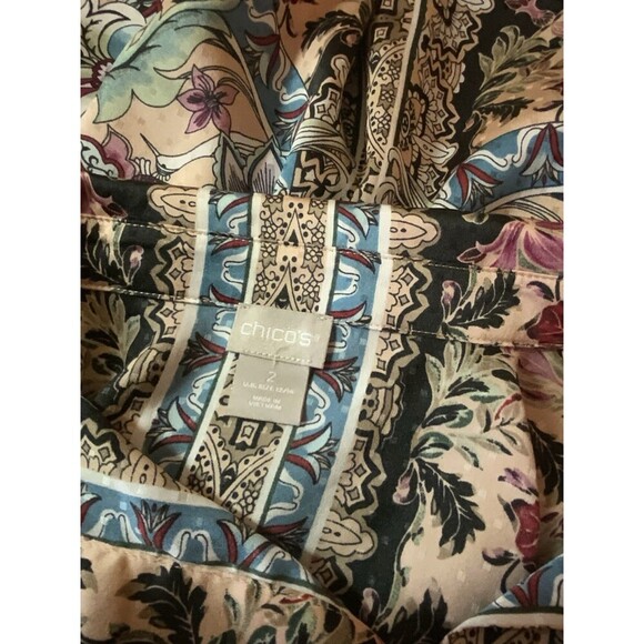 Chicos Women’s 2 US L Floral Scroll Print Hidden Button Long Sleeve Tunic Top - Picture 7 of 14